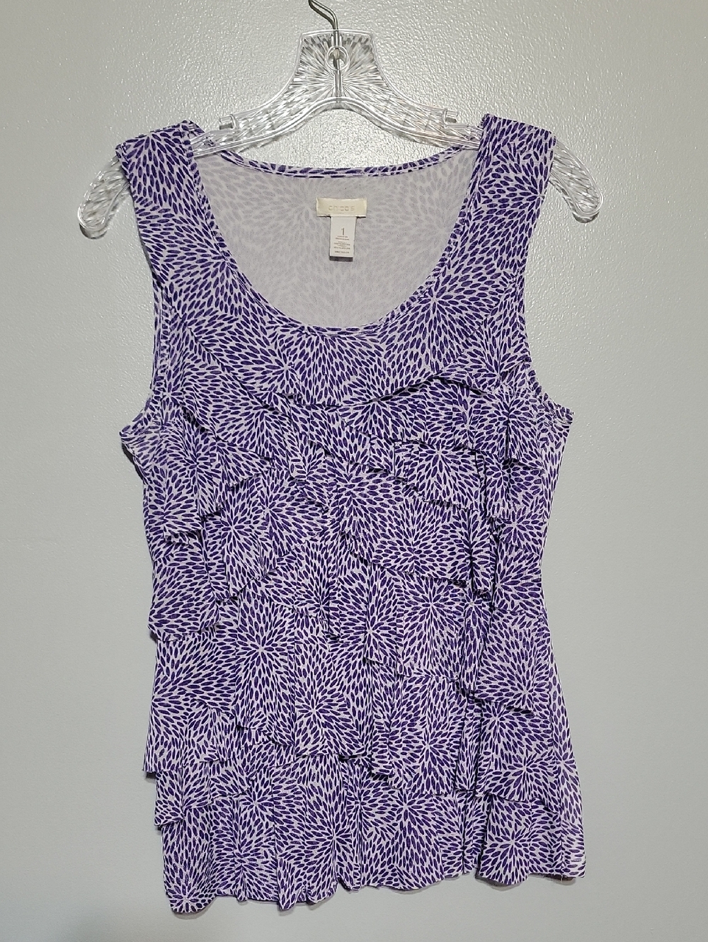 Chico's Women's Purple White Layered Ruffled Front Sleeveless Blouse Size 1 M 8